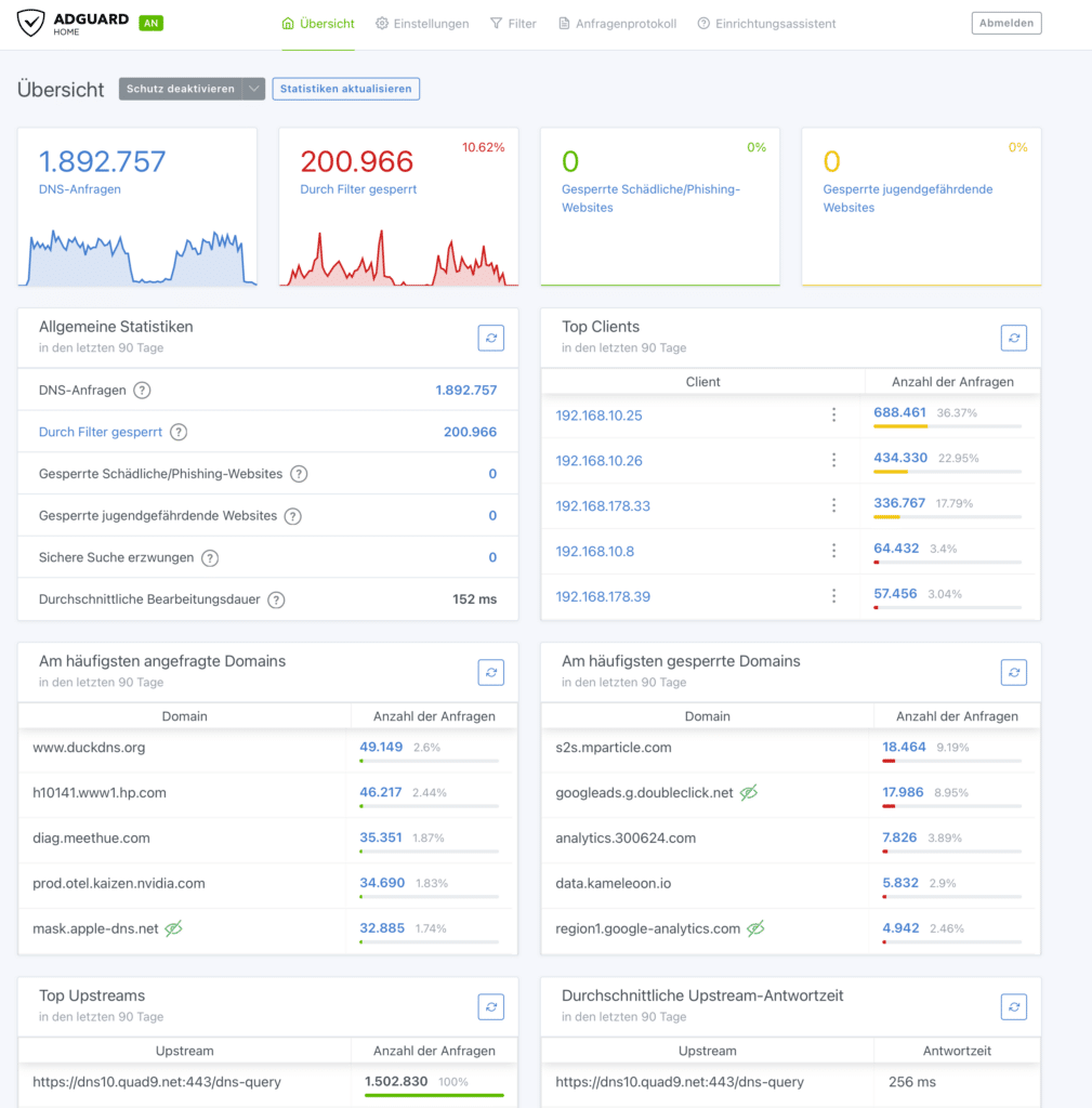 Adguard Home oder PiHole - Die Oberfläche von Adguard ist moderner
