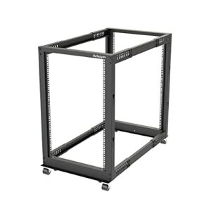 StarTech.com 4-Pfosten 18 HE Mobiles Open Frame Serverrack, 19 Zoll Netzwerk Rack mit Rädern, Rack für Computer/AV/Daten/IT Geräte - Rollen, Nivellierfüße oder Bodenmontage (4POSTRACK18U)